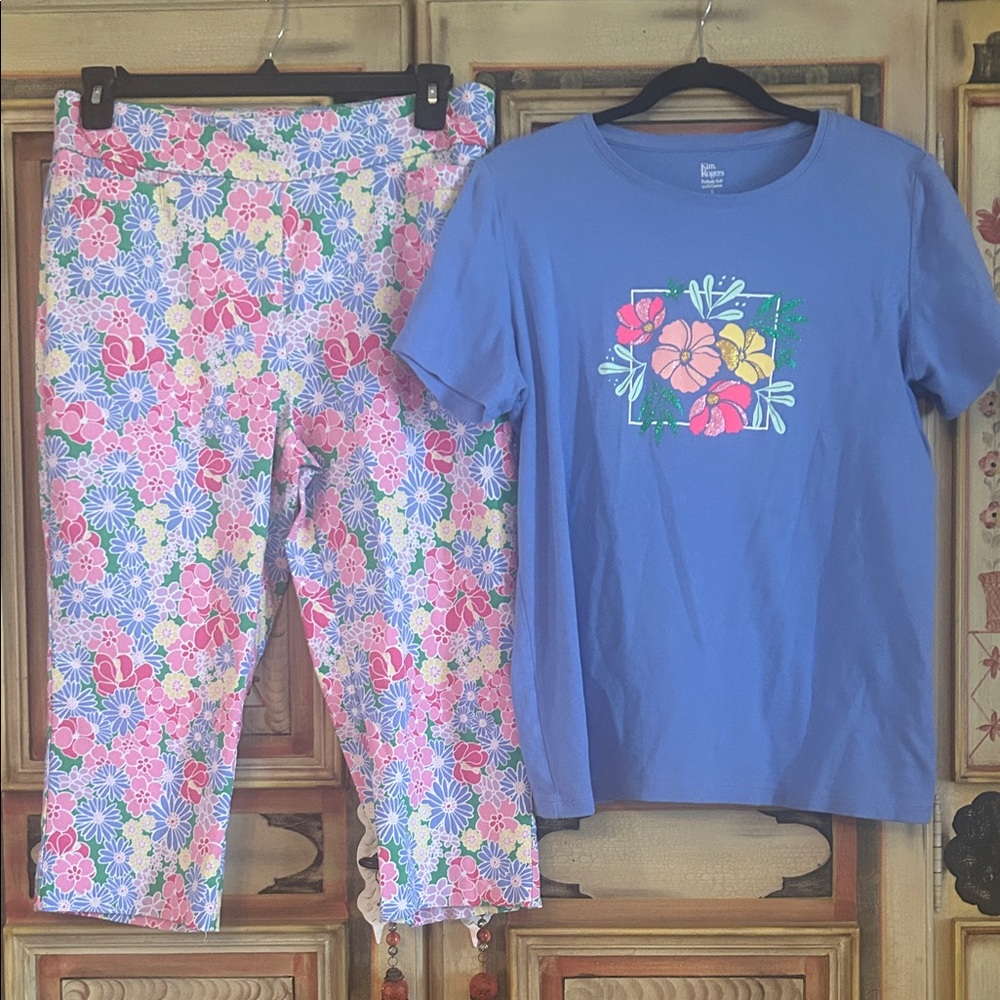 Kim Rogers Blue Top with Pink & White Floral Pajama Pants